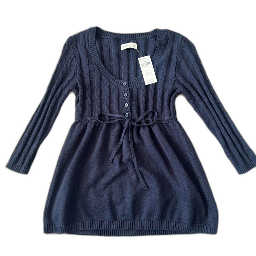 hollister navy sweater babydoll cable knit 3/4 sleeve